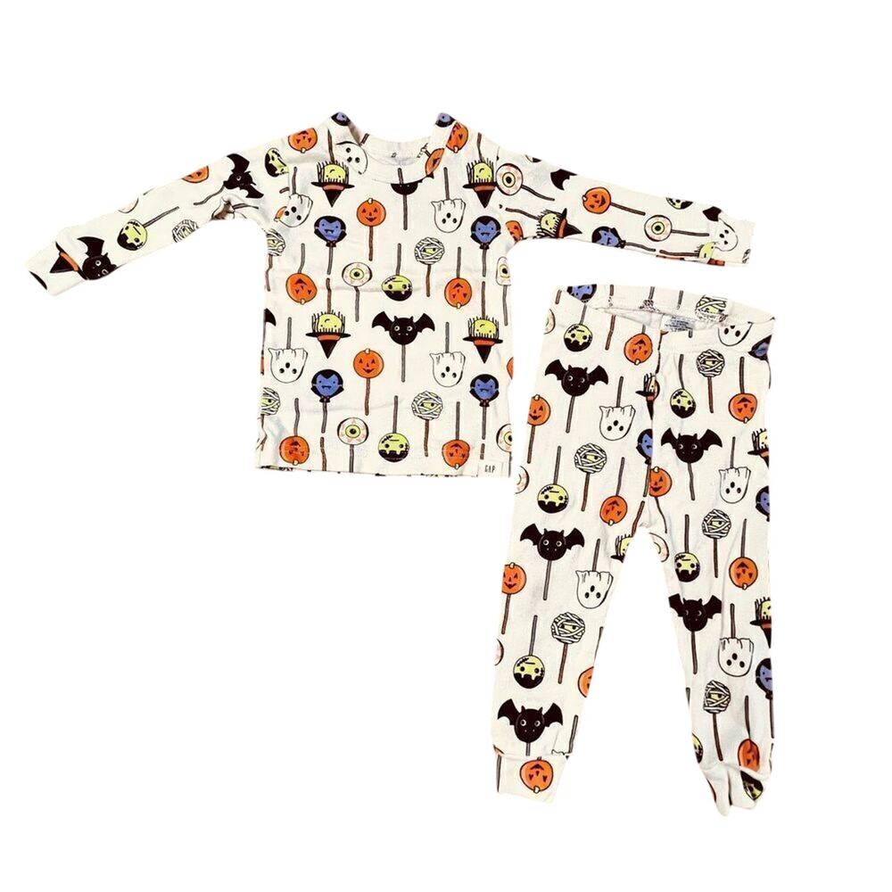 Gap Halloween Dracula Ghosts Bats Cream Ribbed Pajama Pants Set 12-18 month